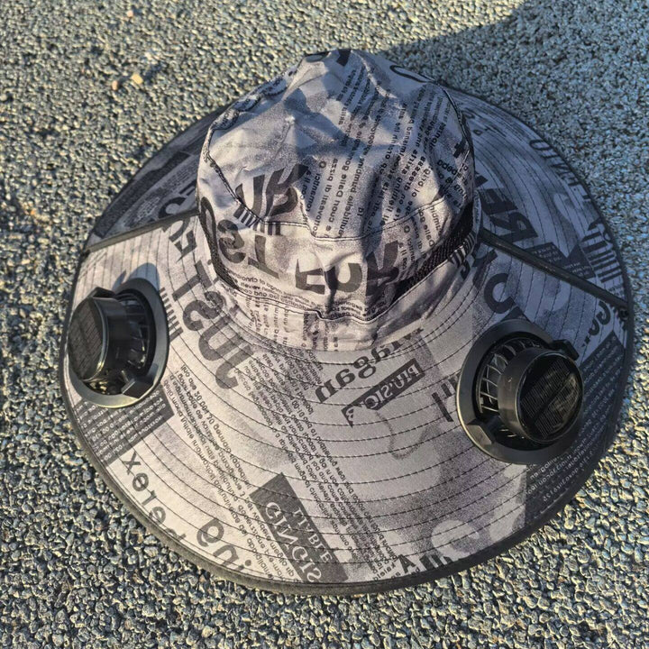 Ventilated sun hat with integrated solar fans and wide brim Bowlift