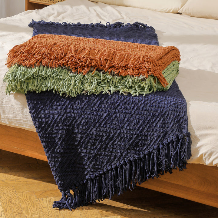 Cozy Textured Fringe Throw
