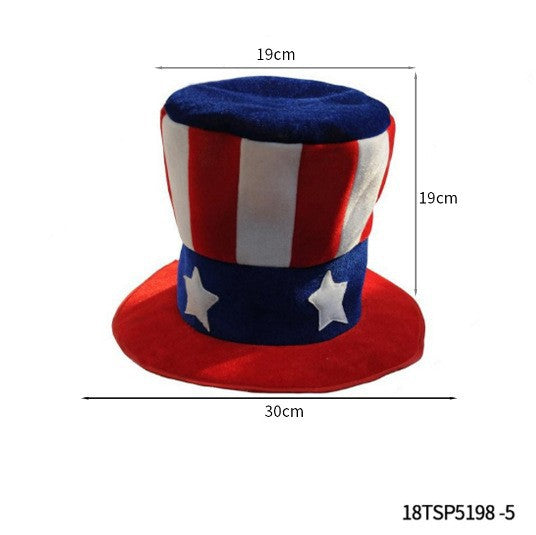 Unisex nan Tall Velvet Patriotic Top Hat with Star Band and Wide Brim Bowlift