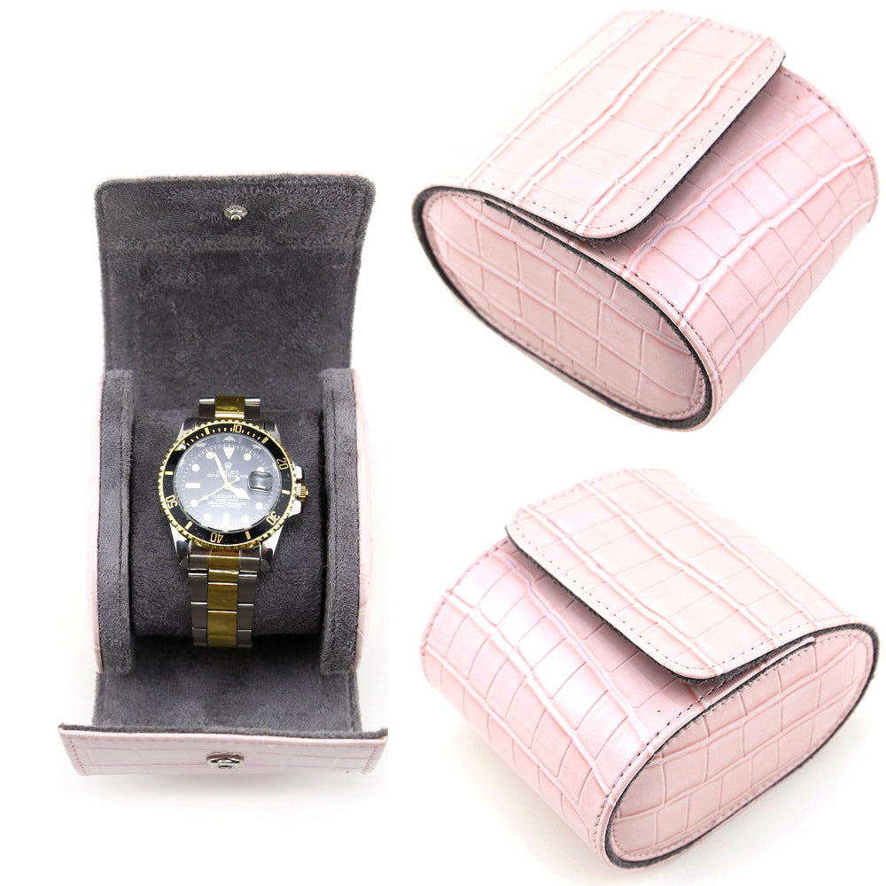 Leather Travel Watch Roll with Crocodile Embossed Exterior Bowlift
