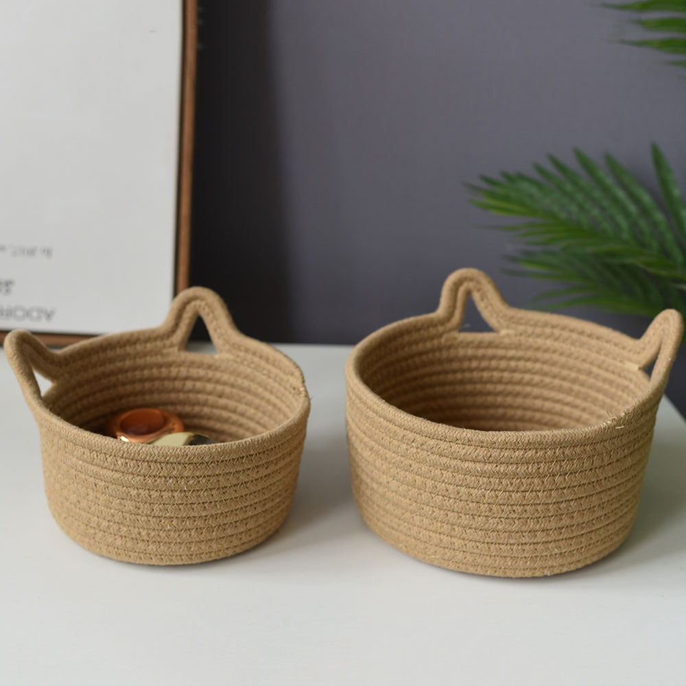 Cat-Eared Woven Storage Basket Bowlift