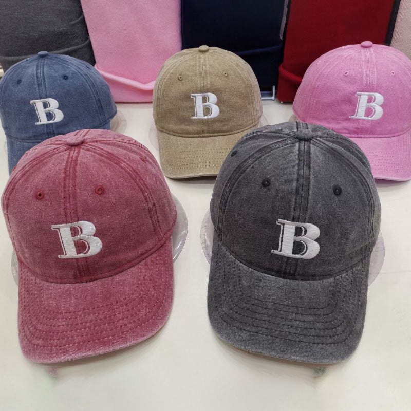 Women's Distressed Cotton Baseball Cap with Letter Embroidery Bowlift