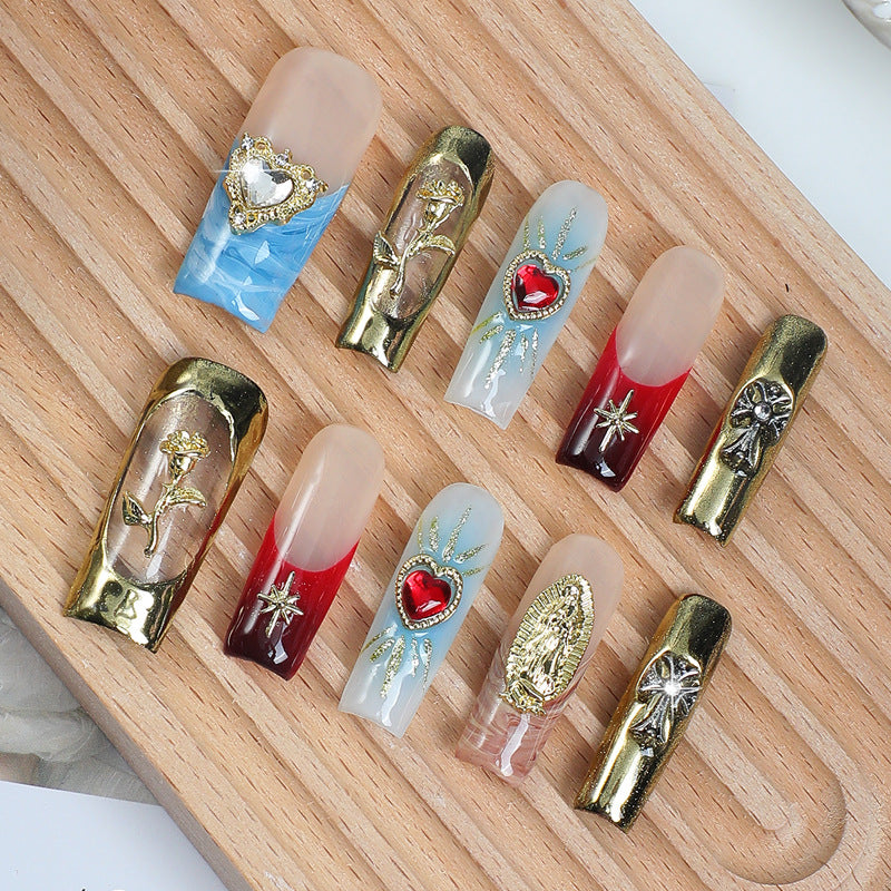 Artificial nail set with cherry motif and sparkling rhinestones Bowlift