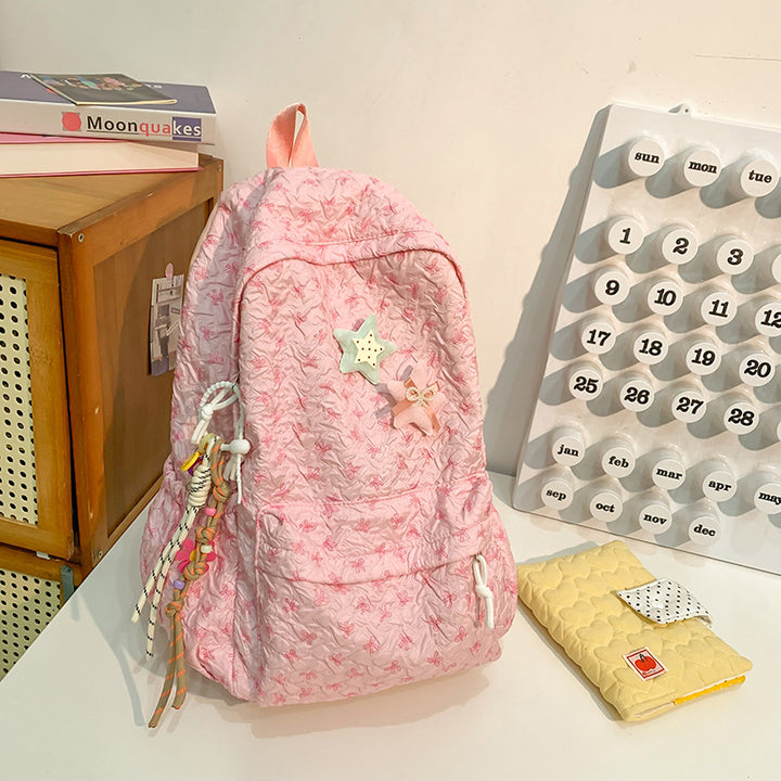 Quilted Floral Patterned Backpack Bowlift