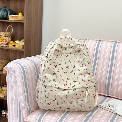 Floral Print Corduroy Backpack