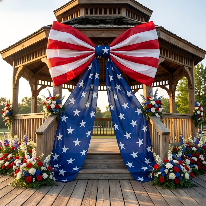 Independence Day Patriotic Gazebo Drapery and Oversized Bow Bunting Set Bowlift