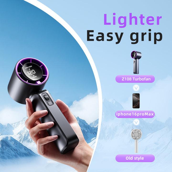 Unisex nan compact high-speed handheld fan with LED display rechargeable battery and quiet turbine Bowlift