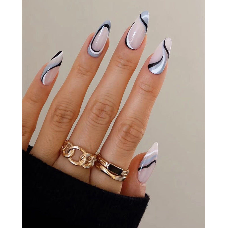 Artistic Stiletto Press-On Nails with Modern Swirl Design Bowlift
