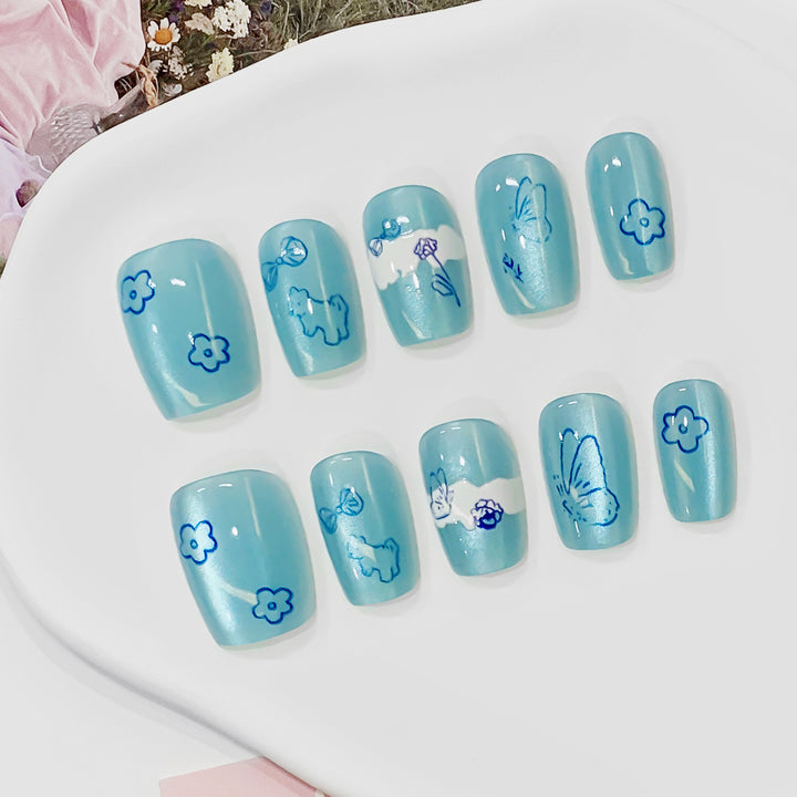 Artistic Artificial Nails with Flower Design Bowlift