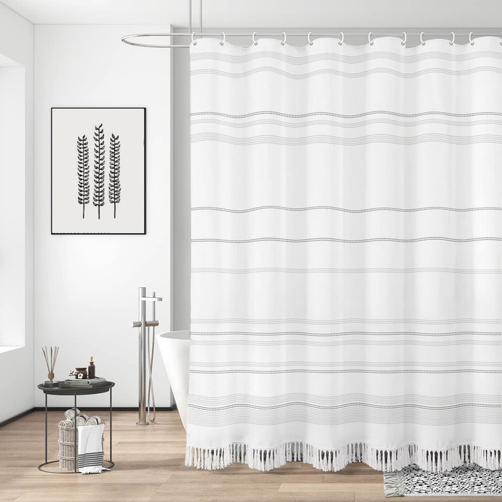 Textured Fringe Shower Curtain Bowlift
