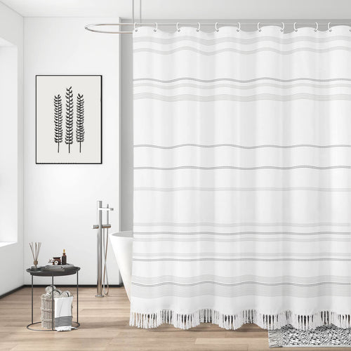Textured Fringe Shower Curtain Bowlift