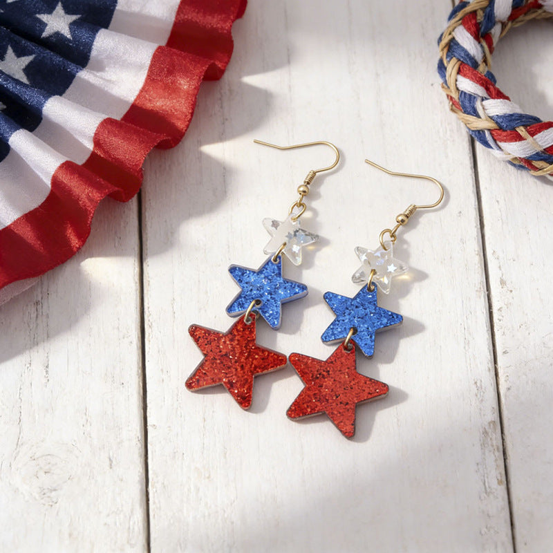 Women's nan patriotic bow dangle acrylic earrings with gold plated hooks and lightweight charm Bowlift
