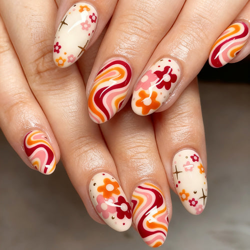 Retro Floral Nail Art Design Bowlift