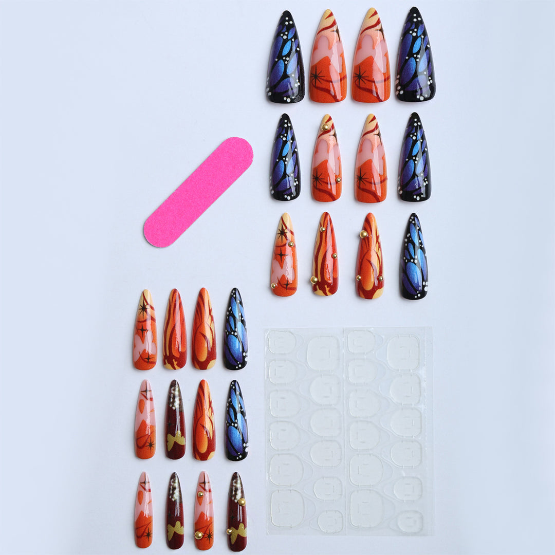 Artificial nails with creative butterfly design and glamorous accents Bowlift
