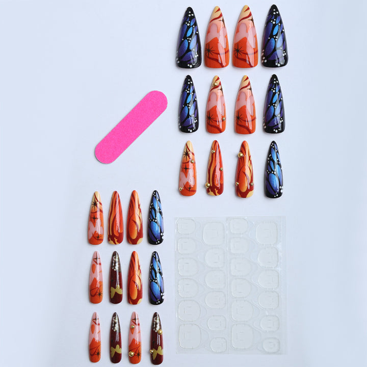 Artificial nails with creative butterfly design and glamorous accents Bowlift