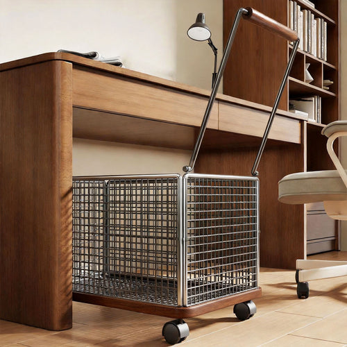 Mobile Wire File and Bag Storage Trolley with Foldable Wooden Handle