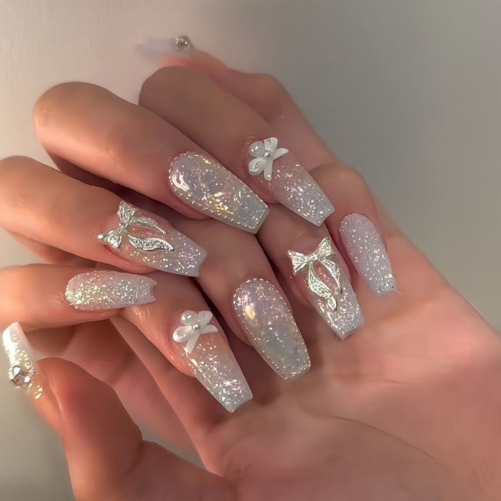 Glittery Bow-Embellished Press-On Nails Bowlift