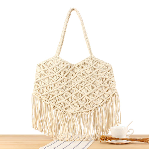 Creative Macrame Bag with Fringed Design Bowlift