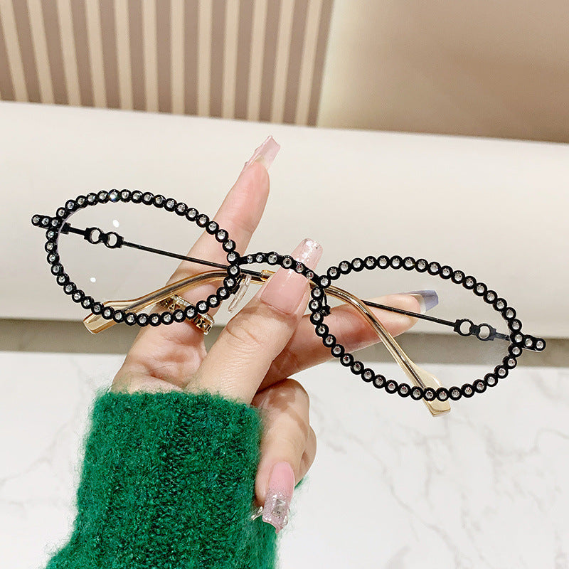 Ladies Designer Eyewear Frame with Extravagant Pearl Frame Bowlift