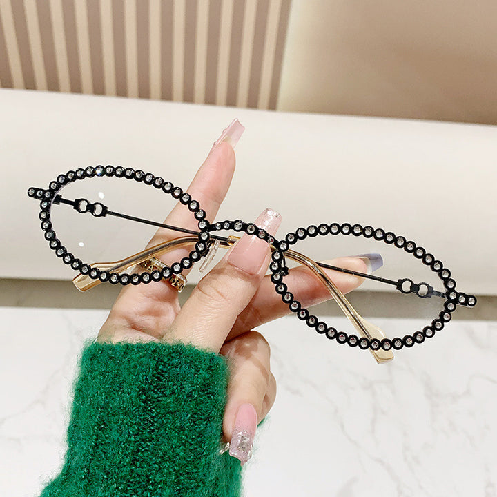 Ladies Designer Eyewear Frame with Extravagant Pearl Frame Bowlift