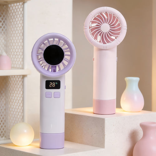 Women's Portable Mini Hand Fan with Digital Display Bowlift