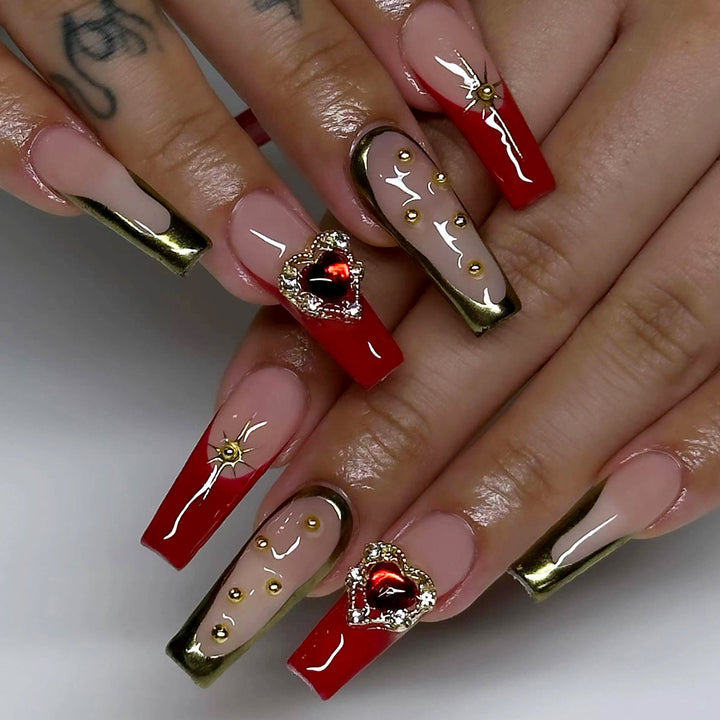 Exquisite artificial nails with heart design and glitter elements Bowlift