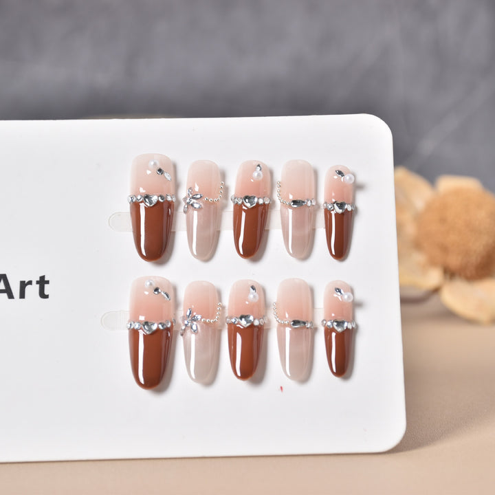 Glamorous Crystal-Embellished Press-On Nail Design Bowlift