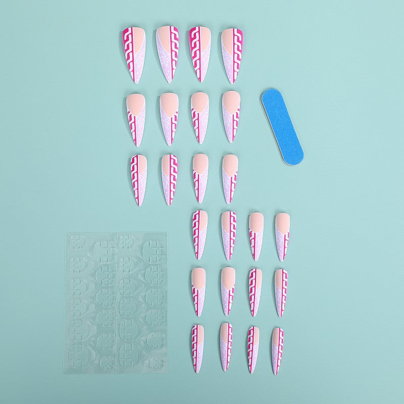Creative Stiletto Art Nails with Geometric Patterns Bowlift