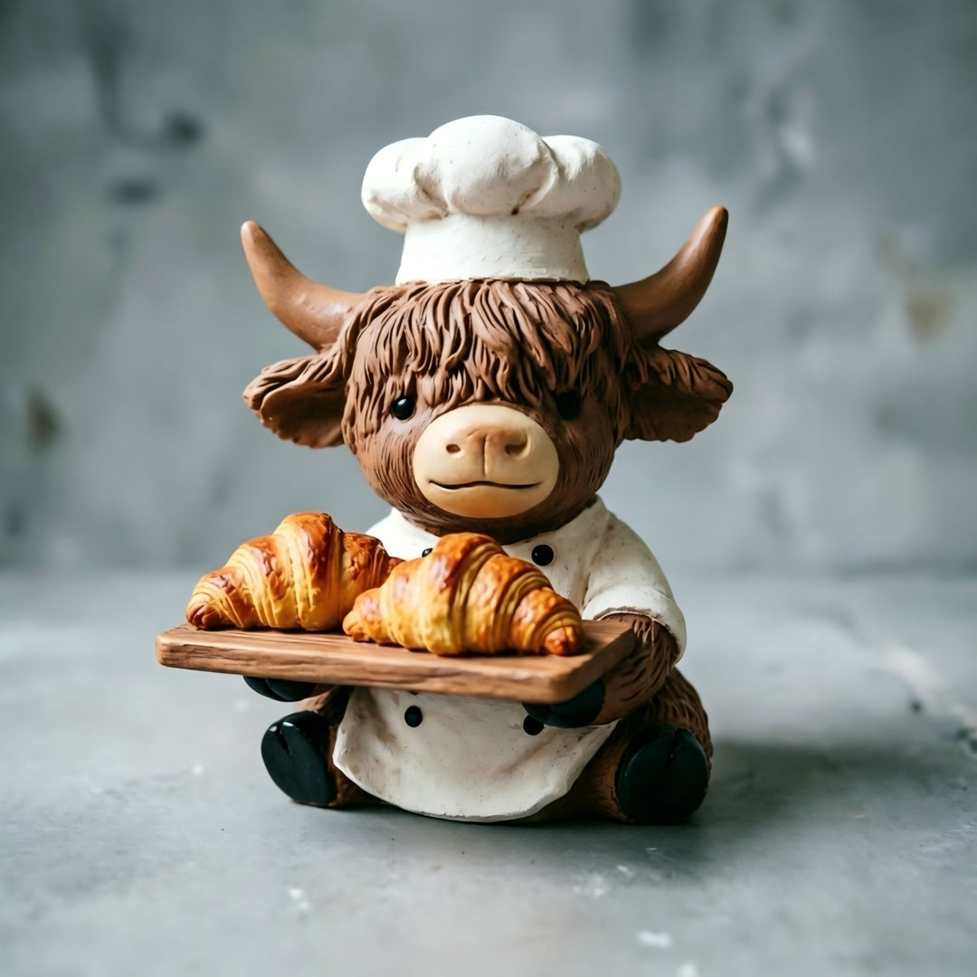 Decorative Highland Cattle Figure in Chef Outfit Bowlift