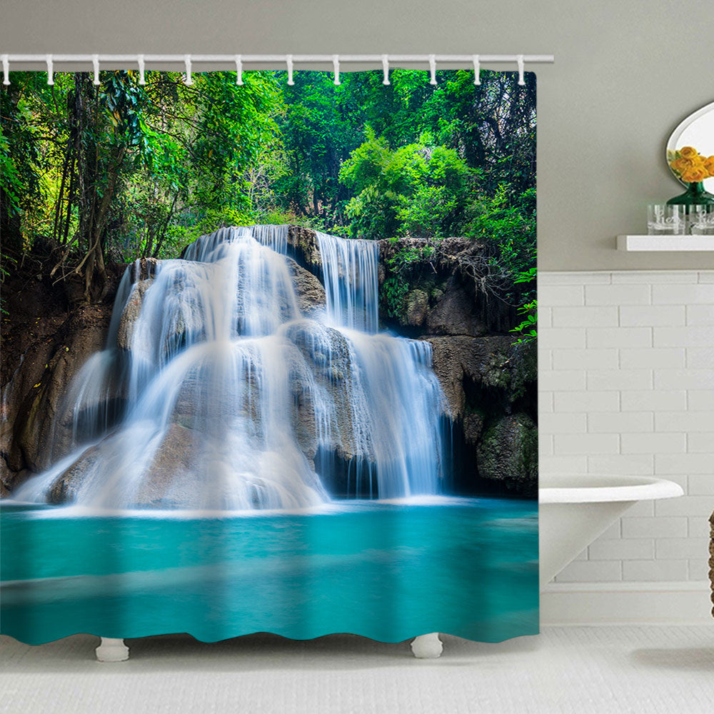 Scenic Waterfall Print Shower Curtain Bowlift