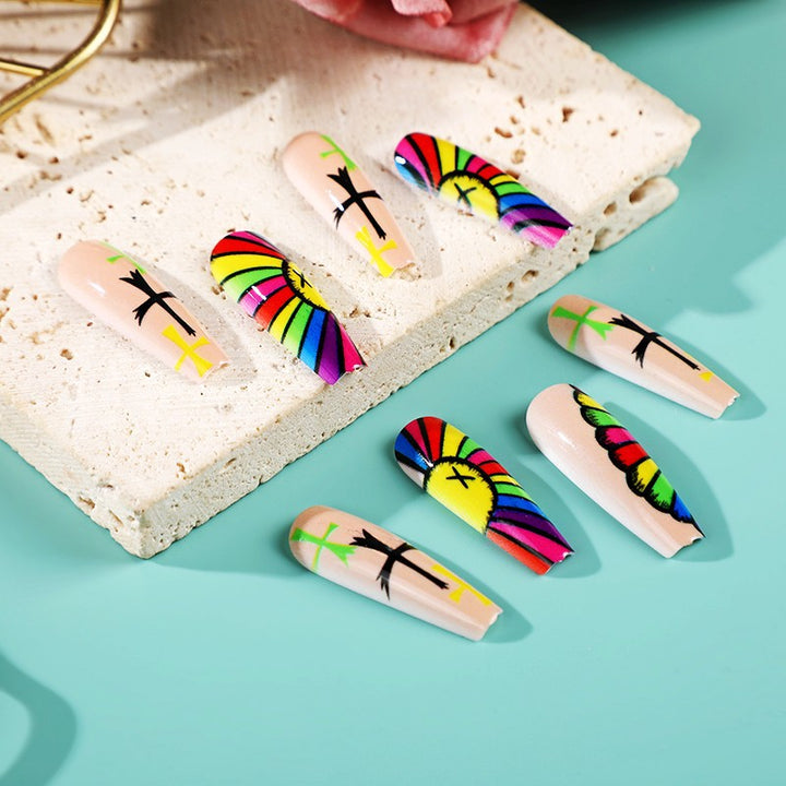 Artificial Nails Set with Creative Cross Pattern Bowlift