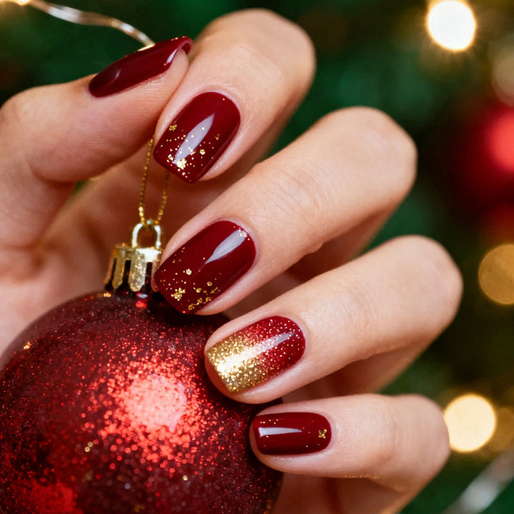 Acrylic nail set with sparkling accents and festive design Bowlift