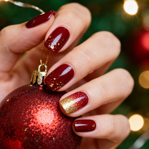Acrylic nail set with sparkling accents and festive design Bowlift