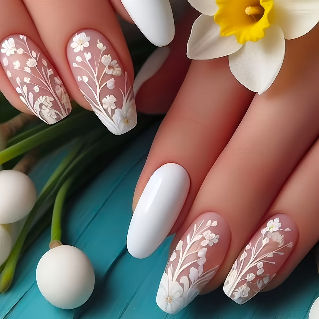 Elegant Flower Art Press-On Nail Set Bowlift