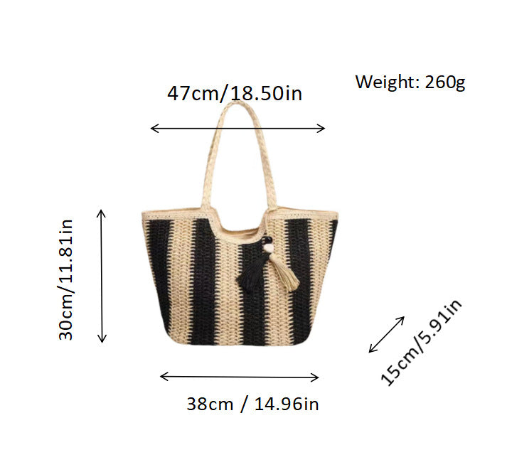 Beach bag with cheerful stripes and tassel details Bowlift