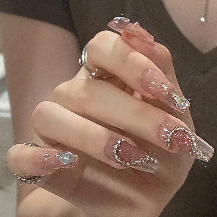 Decorative Press-On Nail Set with Elegant Gemstone Accents Bowlift