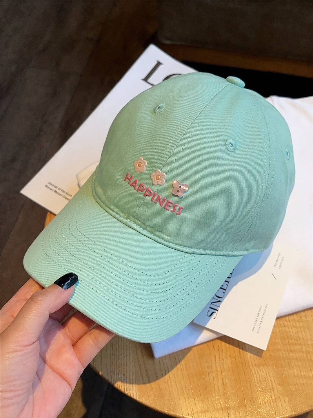 Women's Embroidered Happiness Baseball Cap Bowlift