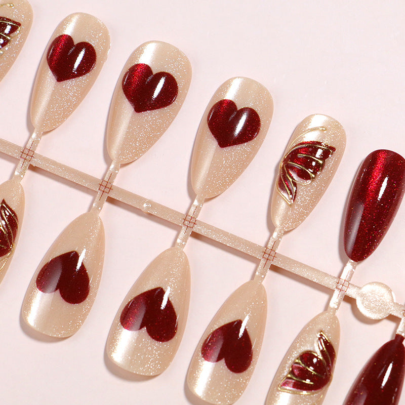 Artistic Heart-Accented Press-On Nail Set Bowlift