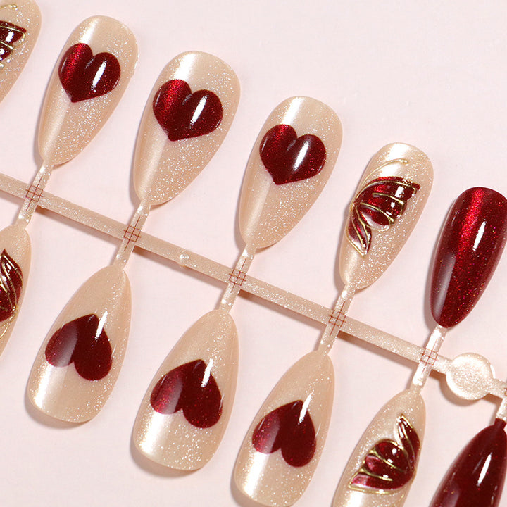 Artistic Heart-Accented Press-On Nail Set Bowlift
