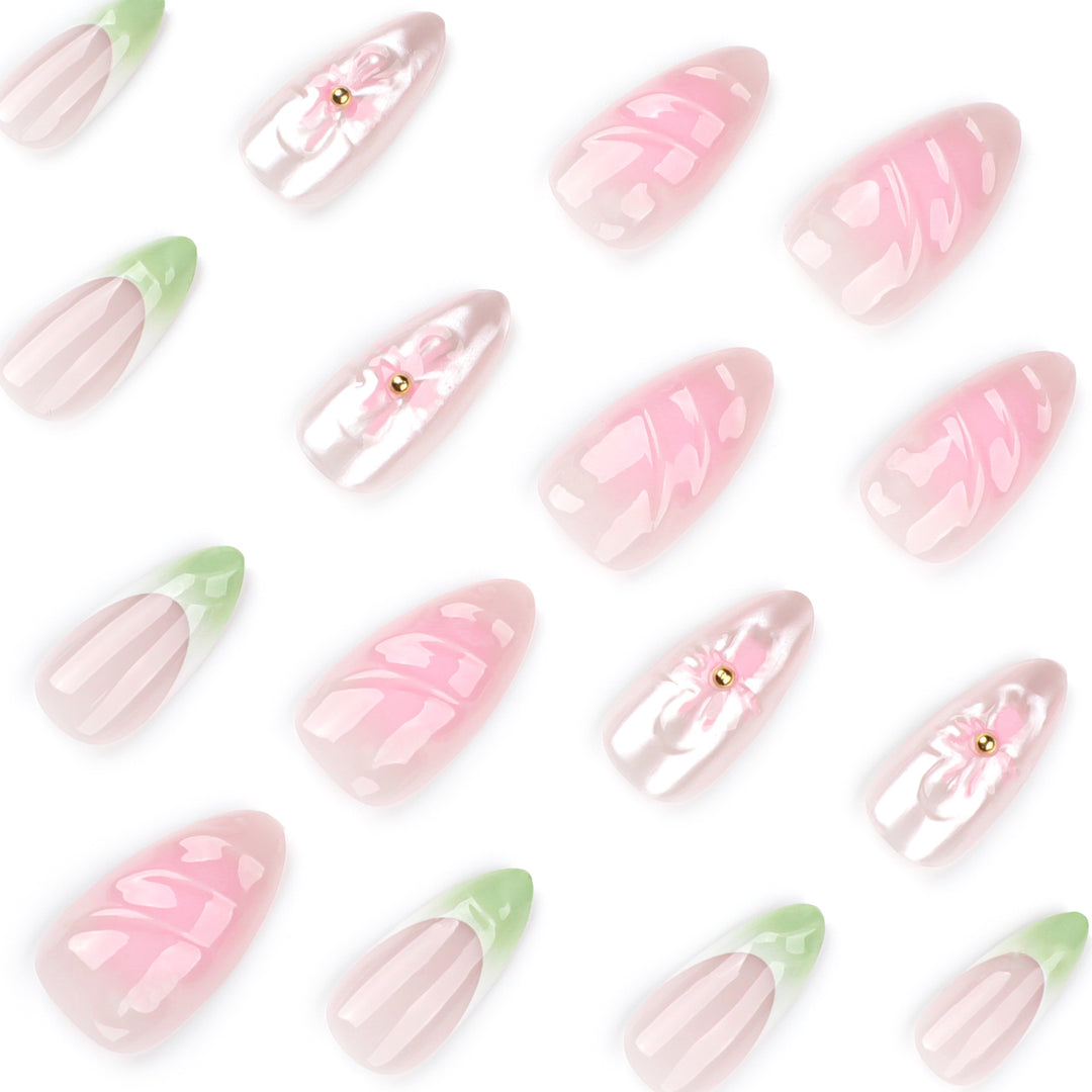 Artful Nail Extensions with Floral Design and Glamorous Accents Bowlift