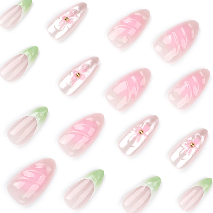 Artful Nail Extensions with Floral Design and Glamorous Accents Bowlift