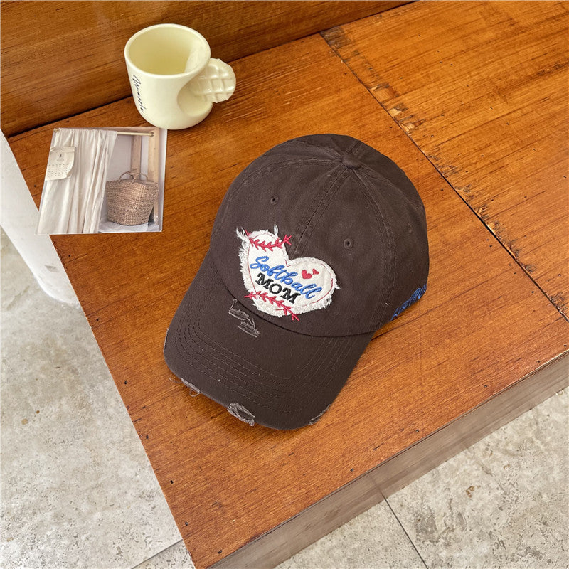 Women's Distressed Softball Mom Patch Baseball Cap Bowlift