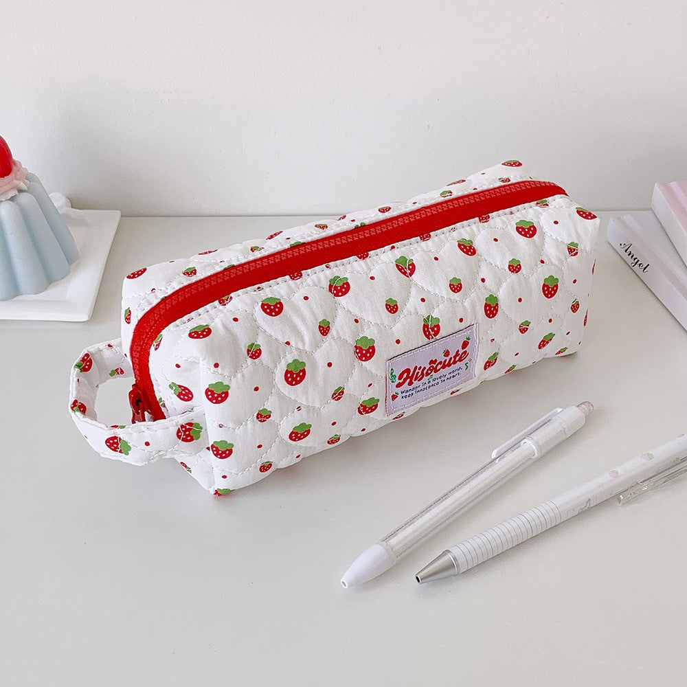 Strawberry Print Quilted Pencil Case Bowlift