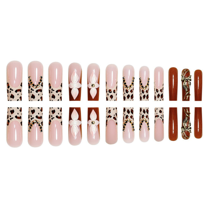 Artistic Long Press-On Nail Extensions with Elegant Floral Design Bowlift