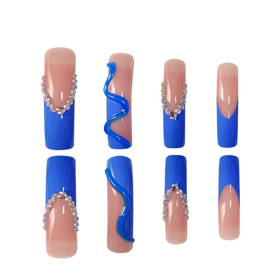 Creative Stiletto Nail Enhancements with Aqua-Gem Accents Bowlift
