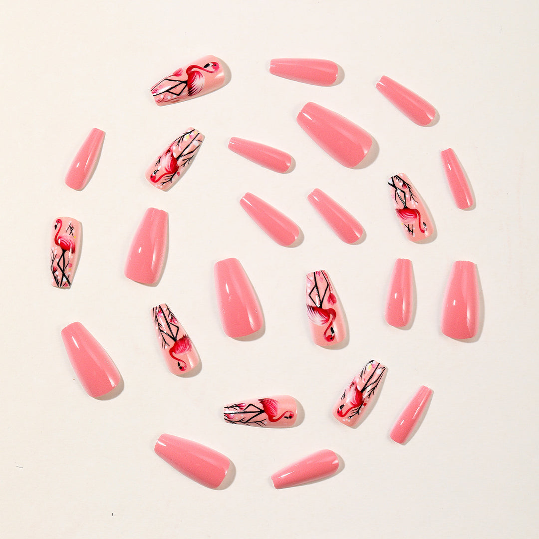 Artistic Flamingo Acrylic Nail Art Extensions Bowlift