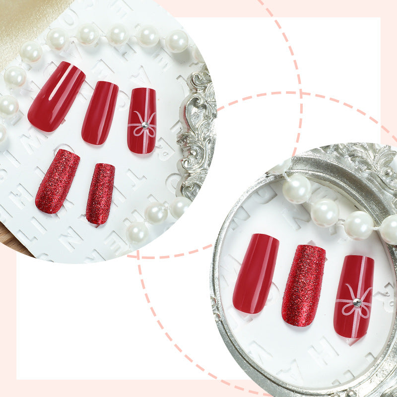 Festive Glittering Press-On Nail Art Set Bowlift