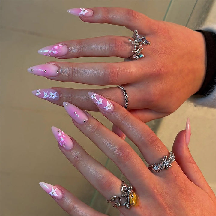 Decorative Press-On Nail Art Set with Star and Sparkle Accents Bowlift