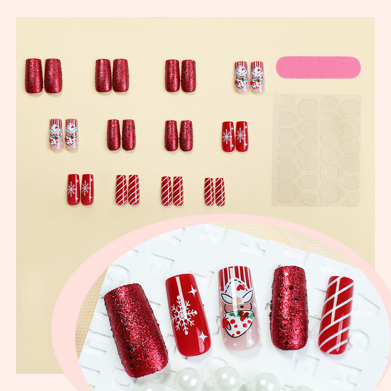 Artificial nail set with festive Christmas motifs and glitter Bowlift
