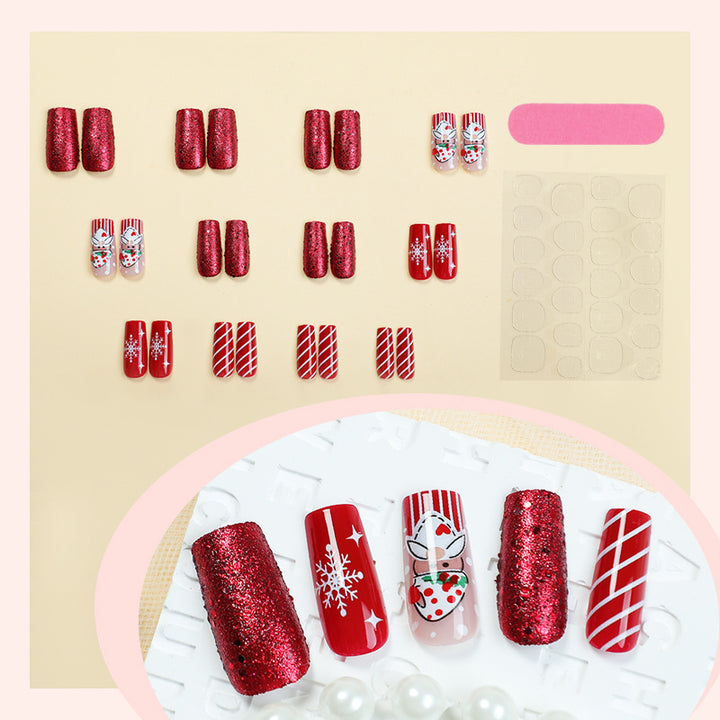 Artificial nail set with festive Christmas motifs and glitter Bowlift